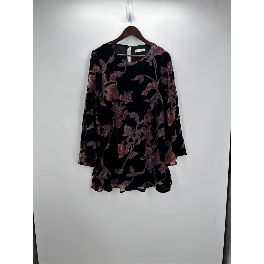 Y2K Fairy Grunge Black Velvet Burnout Bell Sleeve Blouse Sheer Top Womens Small